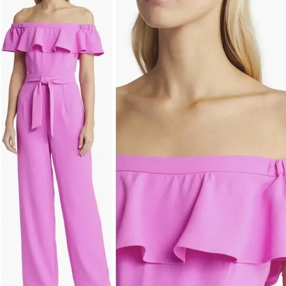 NWT $218 Size 6 Lilly Elegant Off-Shoulder Pink Jumpsuit - Picture 5 of 7